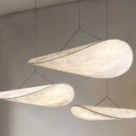 Trio de luminaire japandi forme organique en suspension blanc en soie