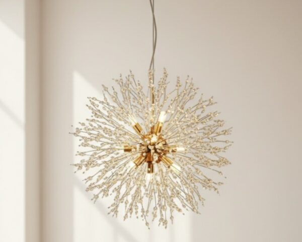 Notre suspension moderne LED sphère lumineuse de 40 cm de diamètre et 8 LED G9 suspendu au plafond.