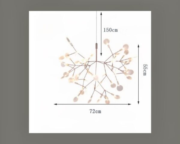 Une suspension LED à branches florales design contemporain avec des petites lumières en forme de feuilles, suspendue sur fond sombre.